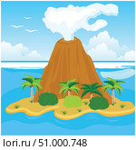 Illustration of the vulcan on tropical island. Стоковая иллюстрация, иллюстратор Шипицин Евгений Витальевич / Фотобанк Лори