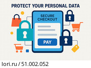 Secure Checkout: Elevate Your Online Safety with Enhanced Protection for Personal Data During Transaction Processes. Стоковое AI-изображение, AI-художник Башкирова Анна / Фотобанк Лори