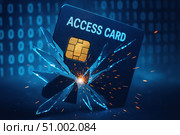 Shattering Access Card: A Visual Representation of Security Breaches and Vulnerabilities in Modern Digital Authentication Systems. Стоковое AI-изображение, AI-художник Башкирова Анна / Фотобанк Лори