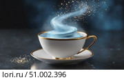 Magic potion swirling in a tea cup with gold details. Стоковое AI-видео, аниматор Юрий Поздников / Фотобанк Лори