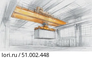 Container hanging from crane hook in warehouse sketch animation. Стоковое AI-видео, аниматор Юрий Поздников / Фотобанк Лори