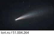 Vibrant comet with a glowing tail flies through cosmos. Стоковое AI-видео, аниматор Андрей Митин / Фотобанк Лори