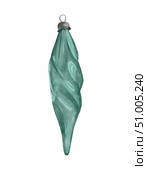 Turquoise watercolo Glass Icicle, New Year Christmas Christmas Tree Toy. Стоковая иллюстрация, иллюстратор Елена Захаревич / Фотобанк Лори