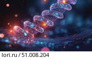 Experience the captivating glow of digital particles forming intertwined structures in a stunning cosmic landscape filled with vibrant lights. Стоковое AI-видео, аниматор Данила Большаков / Фотобанк Лори