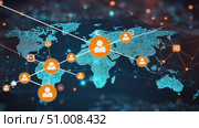 Discover the evolving landscape of global networking as interconnected communication patterns reveal insights into 2023 trends across regions. Стоковое AI-видео, аниматор Данила Большаков / Фотобанк Лори