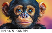 A baby monkey with bright eyes curiously explores a lively and colorful environment, showcasing its playful nature and adorable features. Стоковое AI-видео, аниматор Данила Большаков / Фотобанк Лори