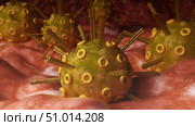 Conceptual biomedical illustration of the herpes simplex virus on surface. Стоковое фото, фотограф Stocktrek Images, Inc. / ТАСС / Фотобанк Лори