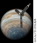 Illustration of the Juno spacecraft soaring over Jupiter's south pole. Стоковое фото, фотограф Stocktrek Images, Inc. / ТАСС / Фотобанк Лори