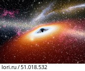 Illustration of a supermassive black hole at the core of a young, star-rich galaxy. Стоковое фото, фотограф Stocktrek Images, Inc. / ТАСС / Фотобанк Лори