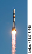The Soyuz TMA-18 rocket launches from the Baikonur Cosmodrome in Kazakhstan. Стоковое фото, фотограф Stocktrek Images, Inc. / ТАСС / Фотобанк Лори