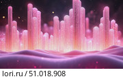 Experience a captivating display of luminous pink crystals emerging from gentle, undulating surfaces in a twilight setting. Стоковое AI-видео, аниматор Данила Большаков / Фотобанк Лори