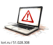 Ноутбук с тревожным предупреждением / A laptop with an alarming warning. Стоковое AI-изображение, AI-художник Валерий Лукин / Фотобанк Лори