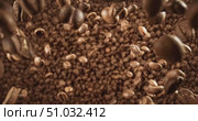 Close up of seeds of coffee. Fragrant coffee beans Super Macro Close Up. Shot on super slow motion camera 1000 fps. Стоковое видео, видеограф Андрей Армягов / Фотобанк Лори