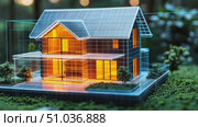 Discover an intricate architectural model illuminated with warm light, surrounded by lush greenery, highlighting modern design concepts and creativity. Стоковое AI-видео, аниматор Данила Большаков / Фотобанк Лори