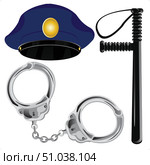 Facilities to police bodies bat and manacles with service cap. Стоковая иллюстрация, иллюстратор Шипицин Евгений Витальевич / Фотобанк Лори