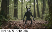 Strange and eerie-looking creature walking through dense forest, sending shivers down spine as it moves stealthily among the trees. Стоковое AI-видео, аниматор Данила Большаков / Фотобанк Лори