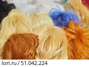 Hair texture from multi-colored wigs, synthetic and natural. Стоковое фото, фотограф Наталия Кирсанова / Фотобанк Лори
