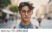 Young man is shown wearing glasses and a blue shirt in this video. He is casually dressed and appears relaxed. Стоковое AI-видео, аниматор Данила Большаков / Фотобанк Лори