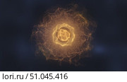 Abstract sphere atom with electrons flying glowing yellow bright particles and energy magic field, science futuristic hi-tech background. Стоковая анимация, аниматор Кирилл Болбатунов / Фотобанк Лори