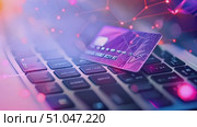 A credit card lying on top of a laptop keyboard, showcasing the concept of online payments and digital transactions. Стоковое AI-видео, аниматор Данила Большаков / Фотобанк Лори