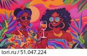 This painting features two women elegantly holding wine glasses, exuding sophistication and luxury. Стоковое AI-видео, аниматор Данила Большаков / Фотобанк Лори
