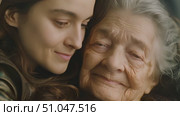 Older woman and a younger woman engage in a mutual gaze, sharing a moment of connection and understanding. Стоковое AI-видео, аниматор Данила Большаков / Фотобанк Лори
