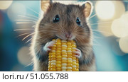 Cute hamster enjoys sweet corn in close-up during playful moment. Стоковое AI-видео, аниматор Сергей Толмачёв / Фотобанк Лори