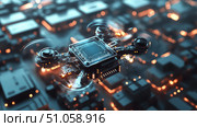 innovation flying biochip ai generated. Стоковое AI-изображение, AI-художник Vectorwin / Фотобанк Лори