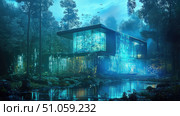 innovation holographic projection of eco house ai generated. Стоковое AI-изображение, AI-художник Vectorwin / Фотобанк Лори