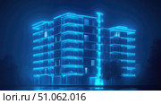 ne glowing effect on apartment building ai generated. Стоковое AI-изображение, AI-художник Vectorwin / Фотобанк Лори