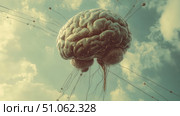 neurotechnology flying neural signal ai generated. Стоковое AI-изображение, AI-художник Vectorwin / Фотобанк Лори