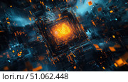 qubit disintegrating quantum processor ai generated. Стоковое AI-изображение, AI-художник Vectorwin / Фотобанк Лори