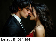Couple Embracing Intimately During a Romantic Moment in Elegant Attire. Стоковое AI-изображение, AI-художник Юлия Гапеенко / Фотобанк Лори
