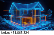visualization holographic projection of home inspection ai generated. Стоковое AI-изображение, AI-художник Vectorwin / Фотобанк Лори