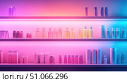 display glowing effect on pharmacy shelf ai generated. Стоковое AI-изображение, AI-художник Vectorwin / Фотобанк Лори