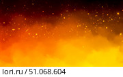 Fiery background with burning embers and sparks flying up, abstract hot blaze illustration, inferno concept with smoke, glowing particles on dark. Стоковое фото, фотограф Павел Муравьев / Фотобанк Лори