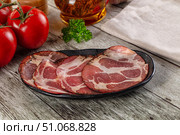 Italian Cured pork neck slices. Стоковое фото, фотограф Андрей Старостин / Фотобанк Лори