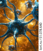 Colorful illustration of neurons showcasing intricate connections in a scientific study context. Стоковое AI-изображение, AI-художник Татьяна  Бральнина / Фотобанк Лори
