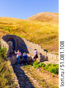 Russia, Samara. 19. 08. 2022. equipped spring under the mountain chapel near the village of Andreevka on the ridge of Karamuruntau on a summer day. Редакционное фото, фотограф Акиньшин Владимир / Фотобанк Лори