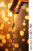 This macro shot captures a beer tap handle with droplets of golden beer. The close-up reveals the enticing deep amber glow, showcasing the allure of fresh draught beer in bar lighting. Стоковое AI-изображение, AI-художник Nart / Фотобанк Лори