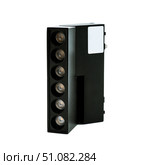 Black magnetic track light standing vertically, isolated on white background, suitable for catalog images, modern lighting design and architectural projects. Стоковое фото, фотограф Татьяна Терехина / Фотобанк Лори