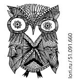 .Cute owlet painted liner. Abstract bird illustration design. Совенок нарисованный линером, ручная работа линером. Стоковая иллюстрация, иллюстратор Luizavictorya72 / Фотобанк Лори