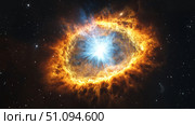 Stunning celestial display of a star's death in vibrant colors captured in deep space. Стоковое AI-изображение, AI-художник Михаил Коханчиков / Фотобанк Лори