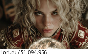 Epic fantasy character conjures mystical energy in a vibrant, enchanted setting filled with intrigue. Стоковое AI-изображение, AI-художник Ксения Лаптева / Фотобанк Лори