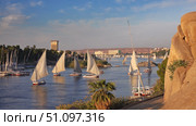 felucca boats on Nile river in Aswan Egypt. Стоковое фото, фотограф Михаил Коханчиков / Фотобанк Лори