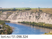 Beautiful summer landscape with White Rocks along the bank of Siberian Belaya River near village of Kholmushino, Usolye-Sibirskoye district. Top view of natural landmark and place where tourists visit. Стоковое фото, фотограф Виктория Катьянова / Фотобанк Лори