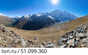 Panoramic view of the Caucasus mountains in autumn. Стоковое фото, фотограф Юлия Белоусова / Фотобанк Лори