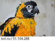 Golden conure parrot painting showing colorful plumage. Стоковое AI-изображение, AI-художник Иван Рябоконь / Фотобанк Лори