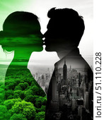 A man and woman kissing in a cityscape. Стоковое AI-изображение, AI-художник Ярославский Максим / Фотобанк Лори