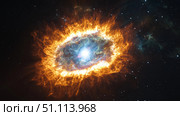 Stunning celestial display of a star's death in vibrant colors captured in deep space. Стоковое AI-изображение, AI-художник Михаил Коханчиков / Фотобанк Лори